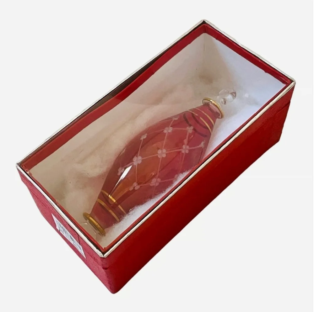 Vintage Egyptian Glass Teardrop Christmas Ornament Red & Gold Holiday Art Decor
